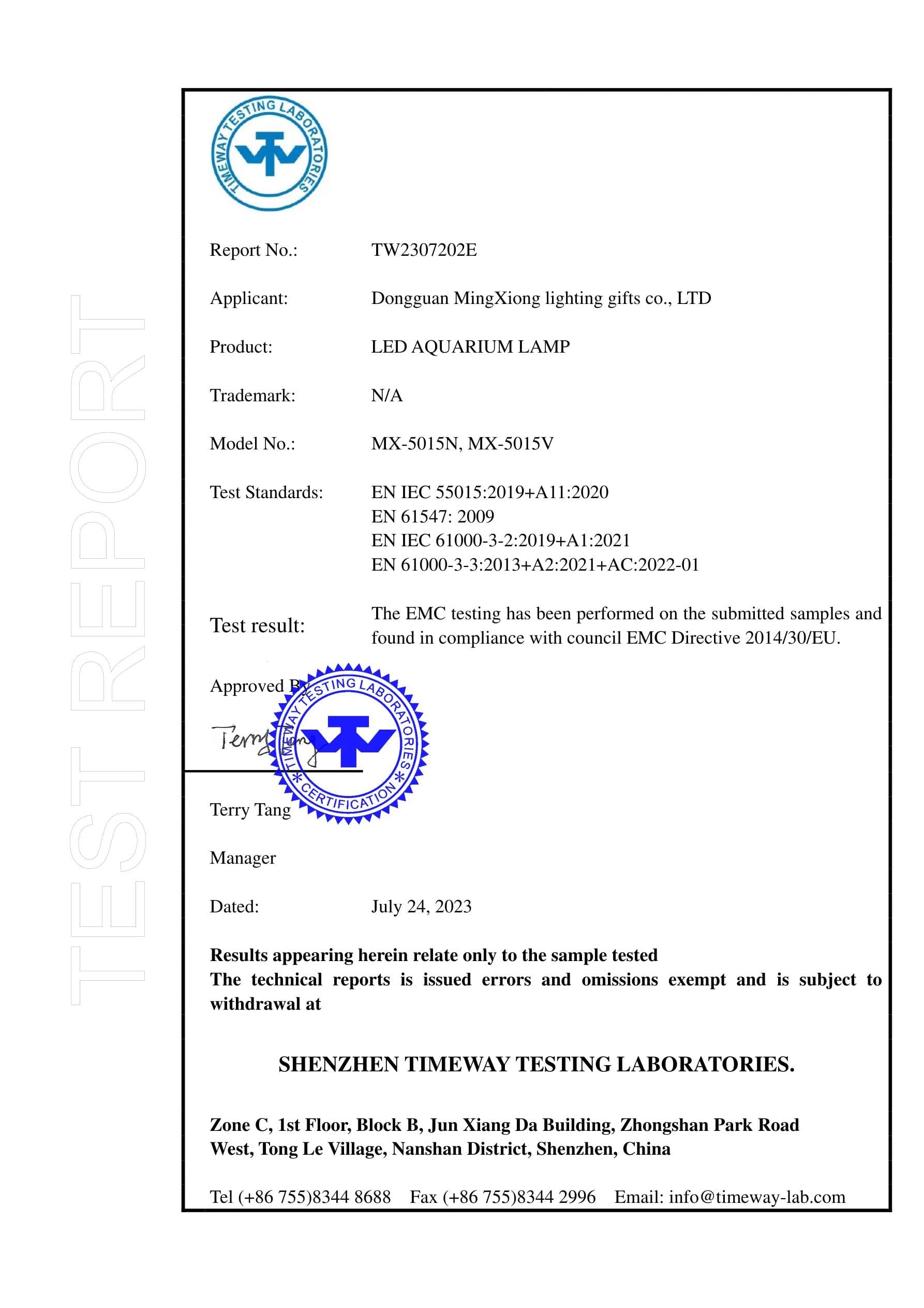 MX-5015N CE certificate key page preview