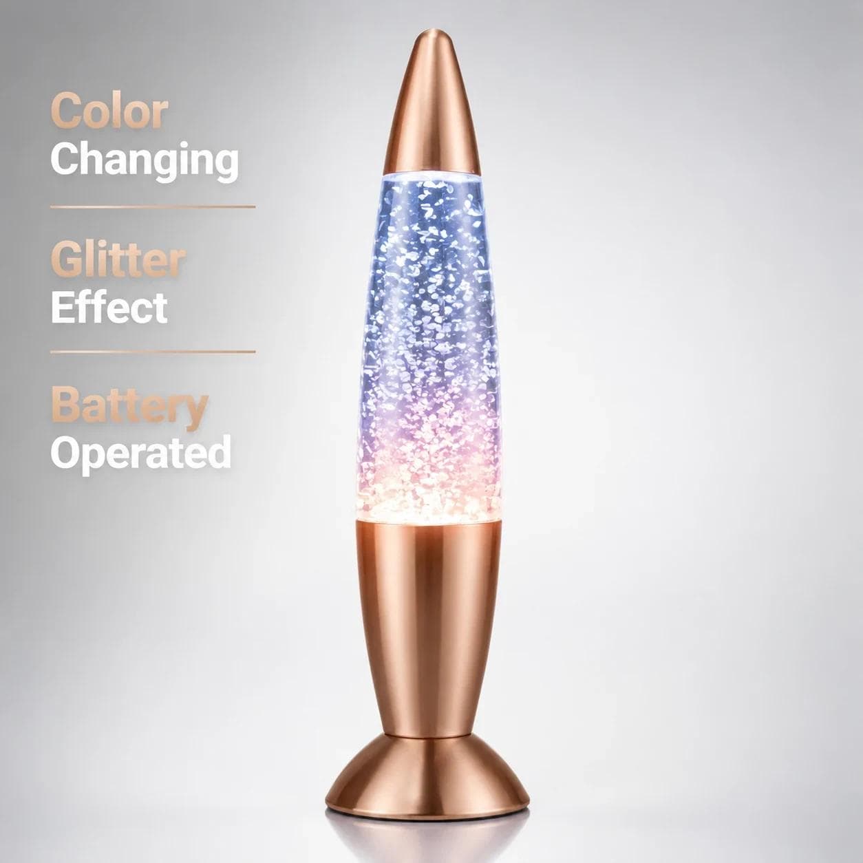 MX-3017 LED glitter night light with color changing sparkle effect and copper tone body
