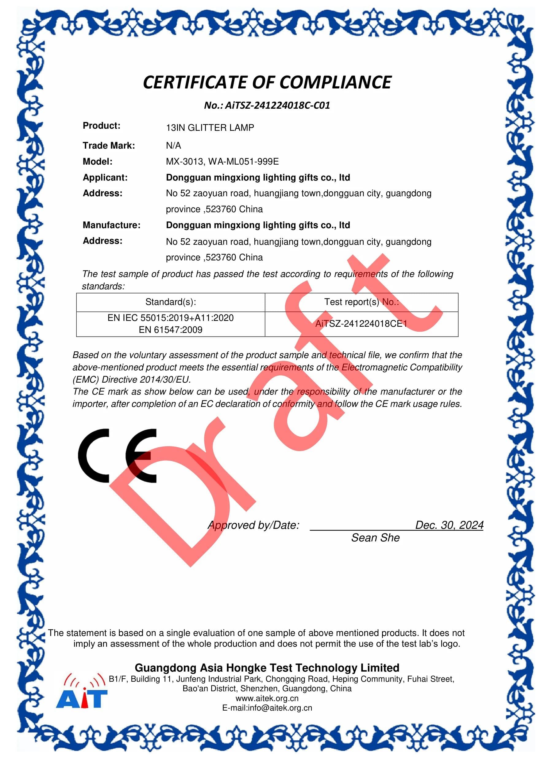 MX-3013 CE certificate key page preview
