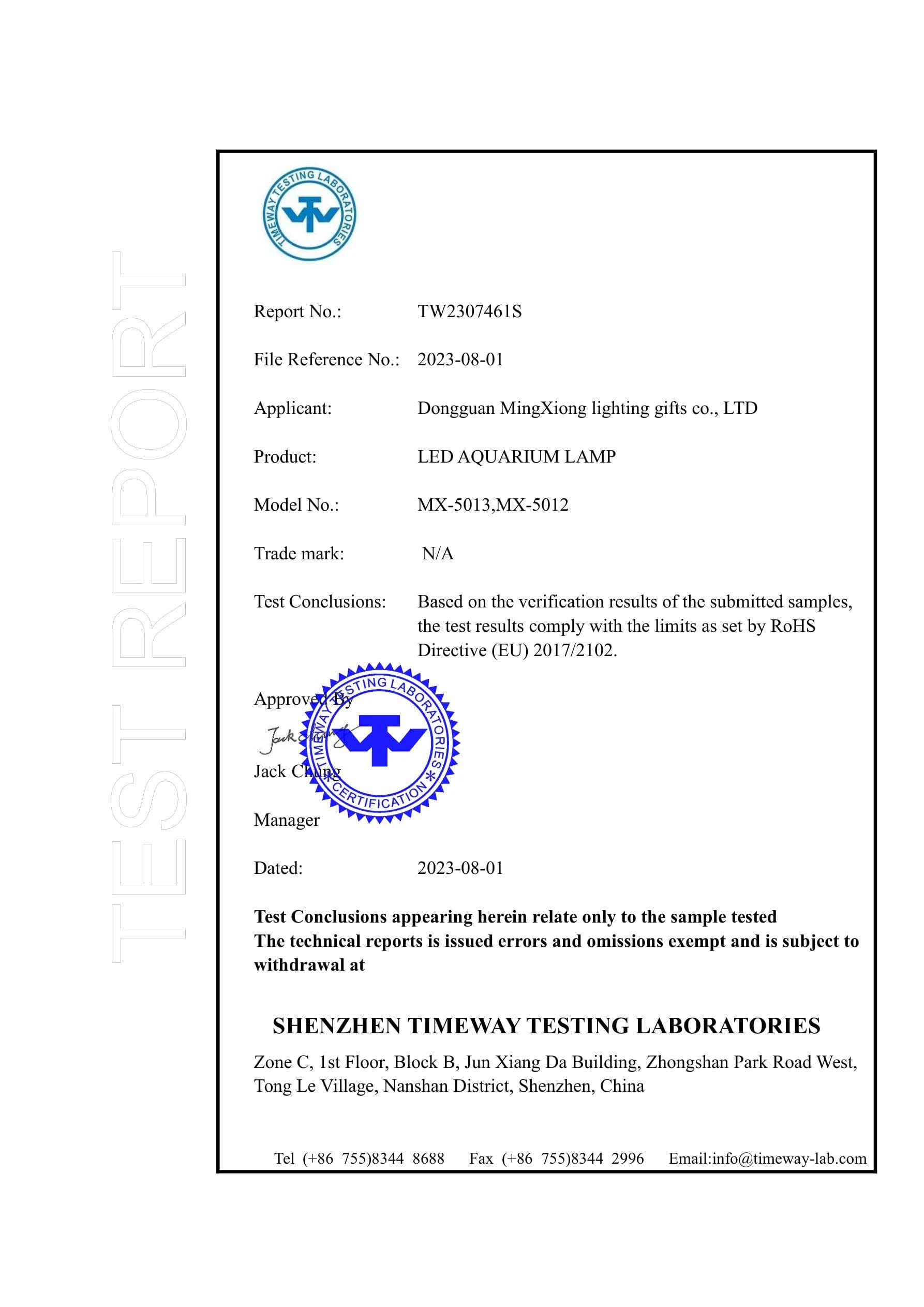 MX-5012 RoHS certificate key page preview