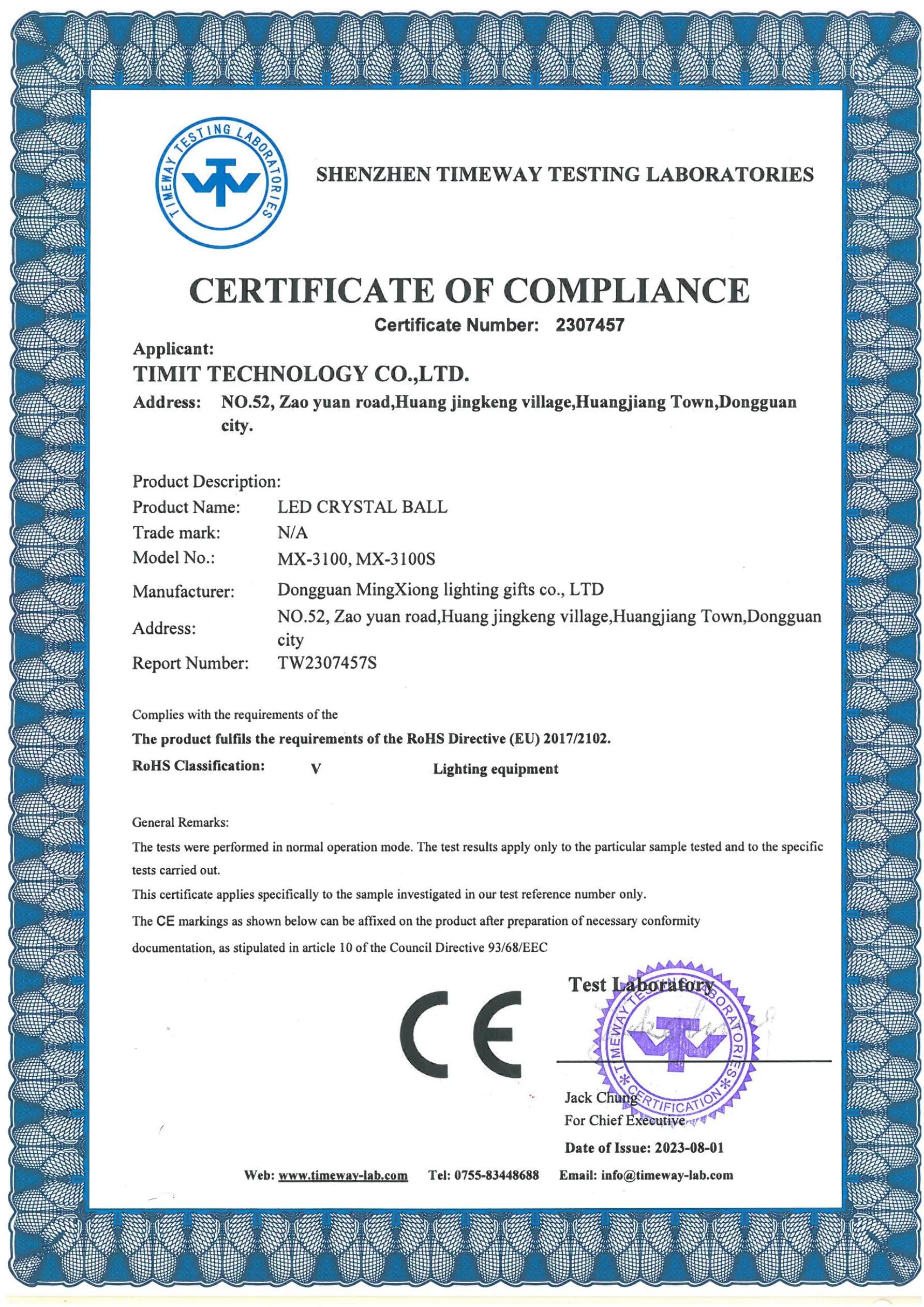 MX-3100 RoHS certificate key page preview
