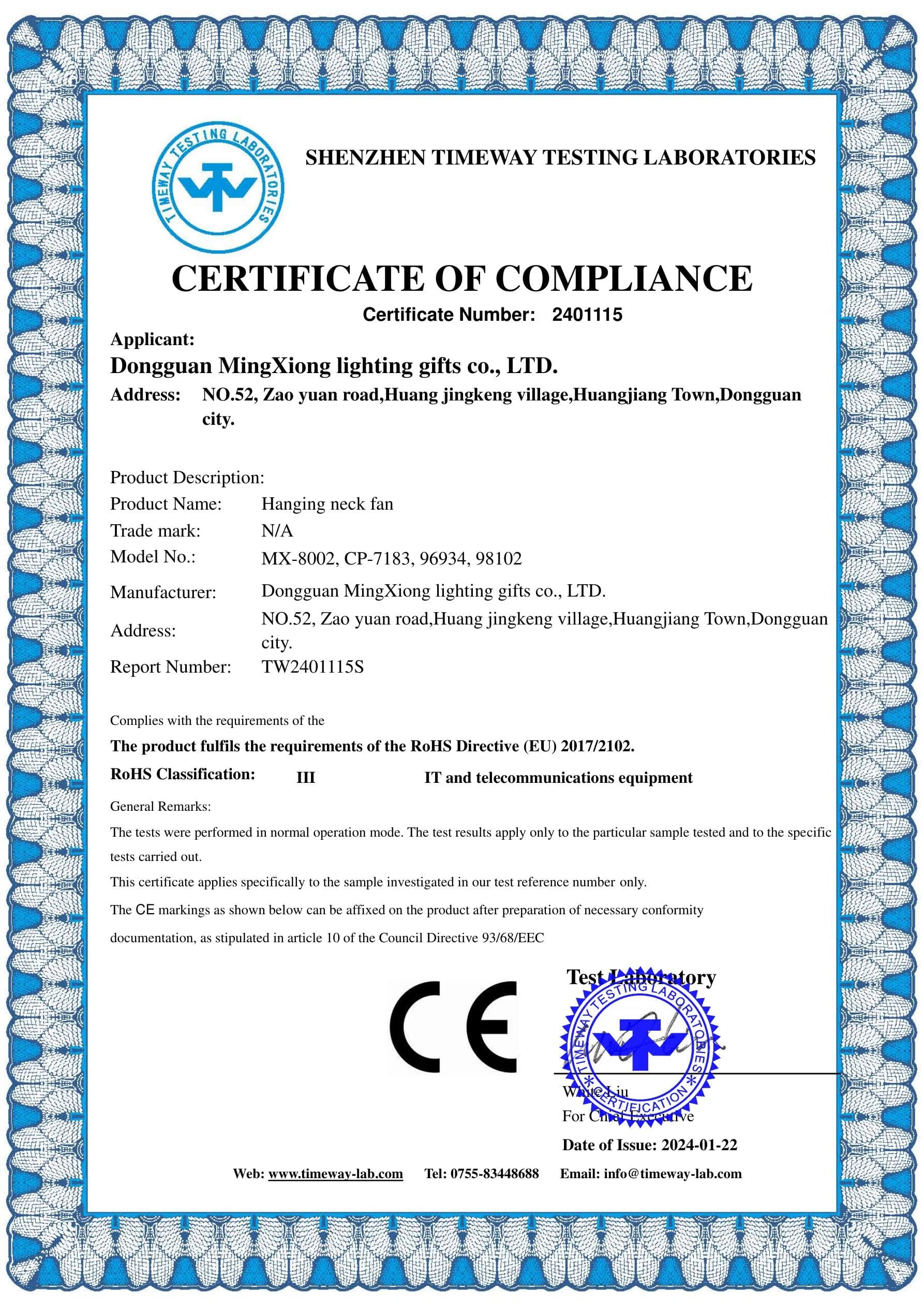 MX-8002 RoHS certificate key page preview