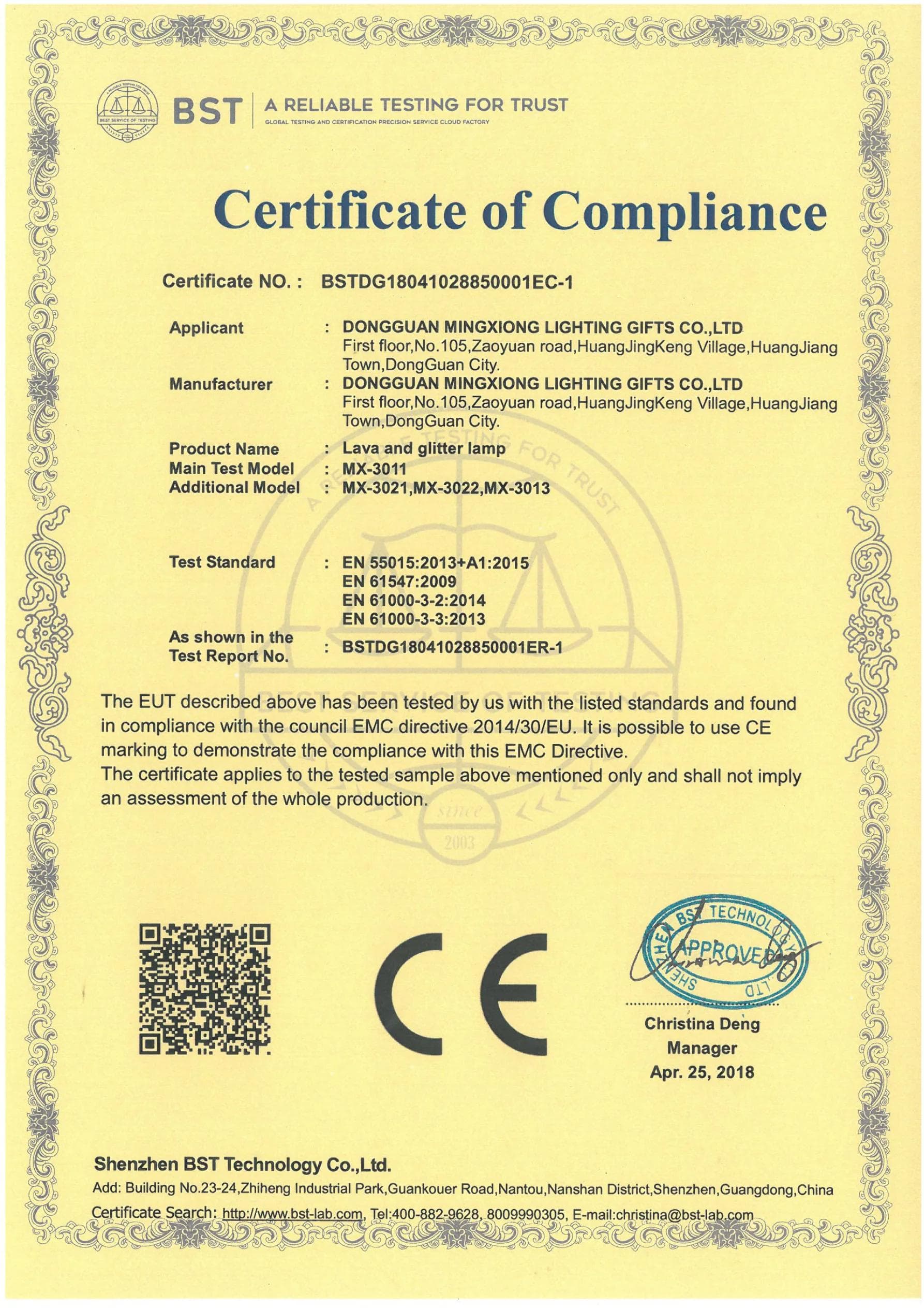 MX-3011 Decorative Light CE EMC certificate preview