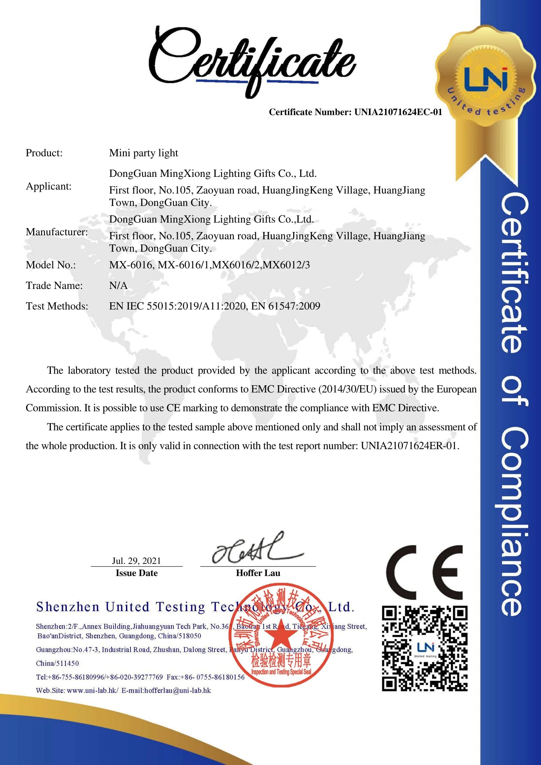 MX-6012 CE certificate key page preview