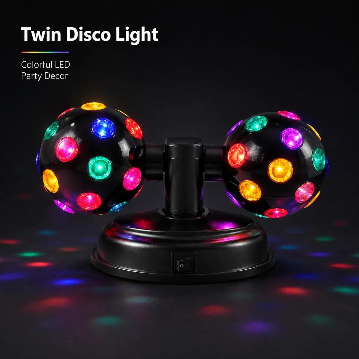MX-6021 4 inch twin disco ball party light showing colorful LED light effect for event decoration