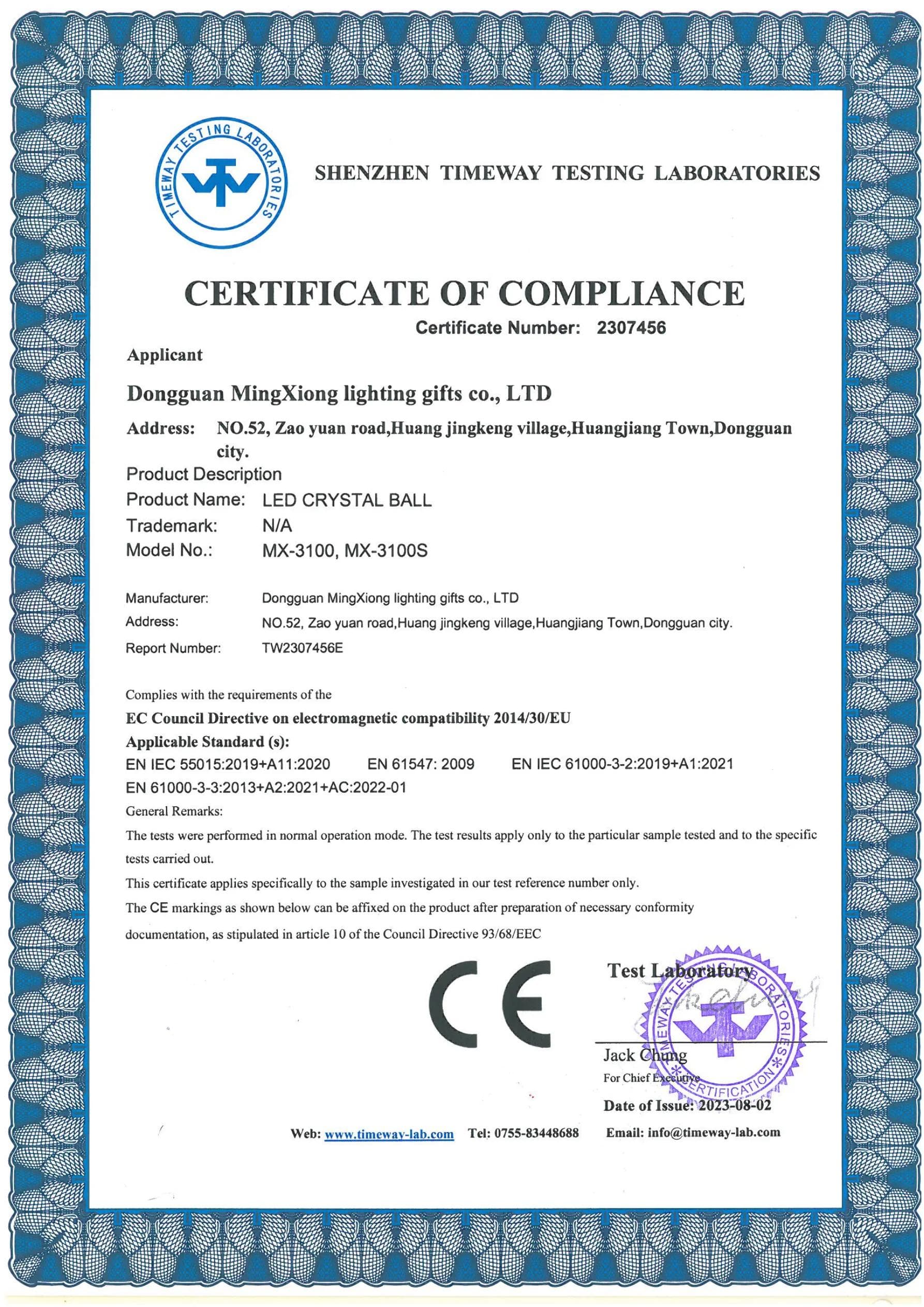 MX-3100 CE certificate key page preview