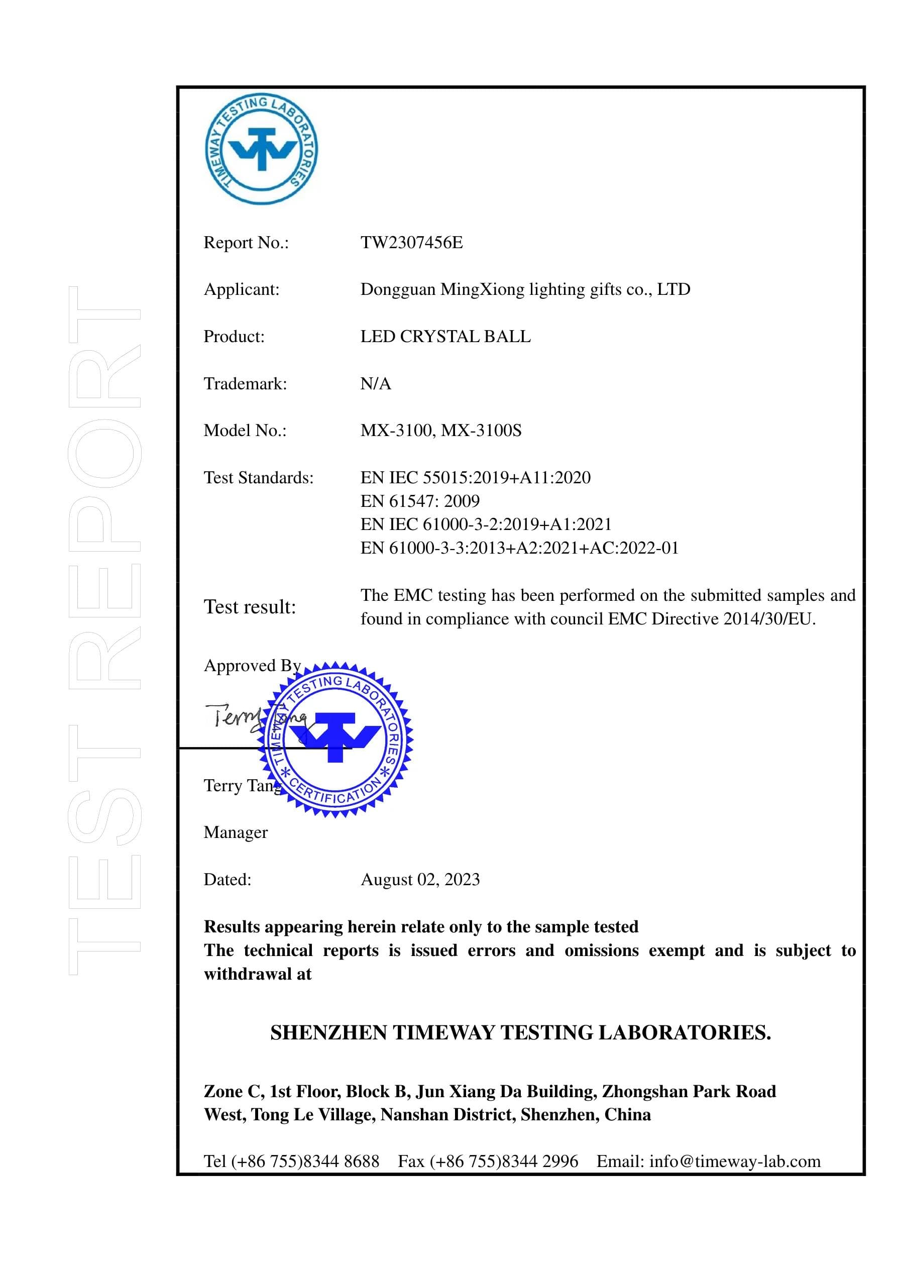 MX-3100S CE certificate key page preview