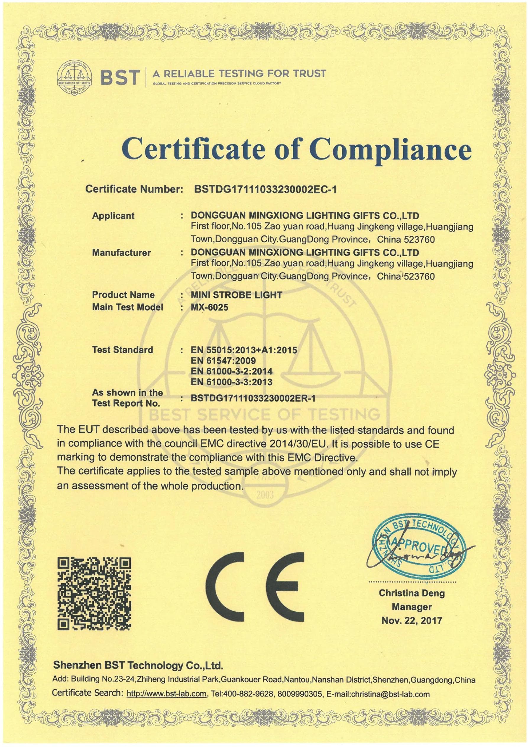 MX-6025 Decorative Light CE EMC certificate preview