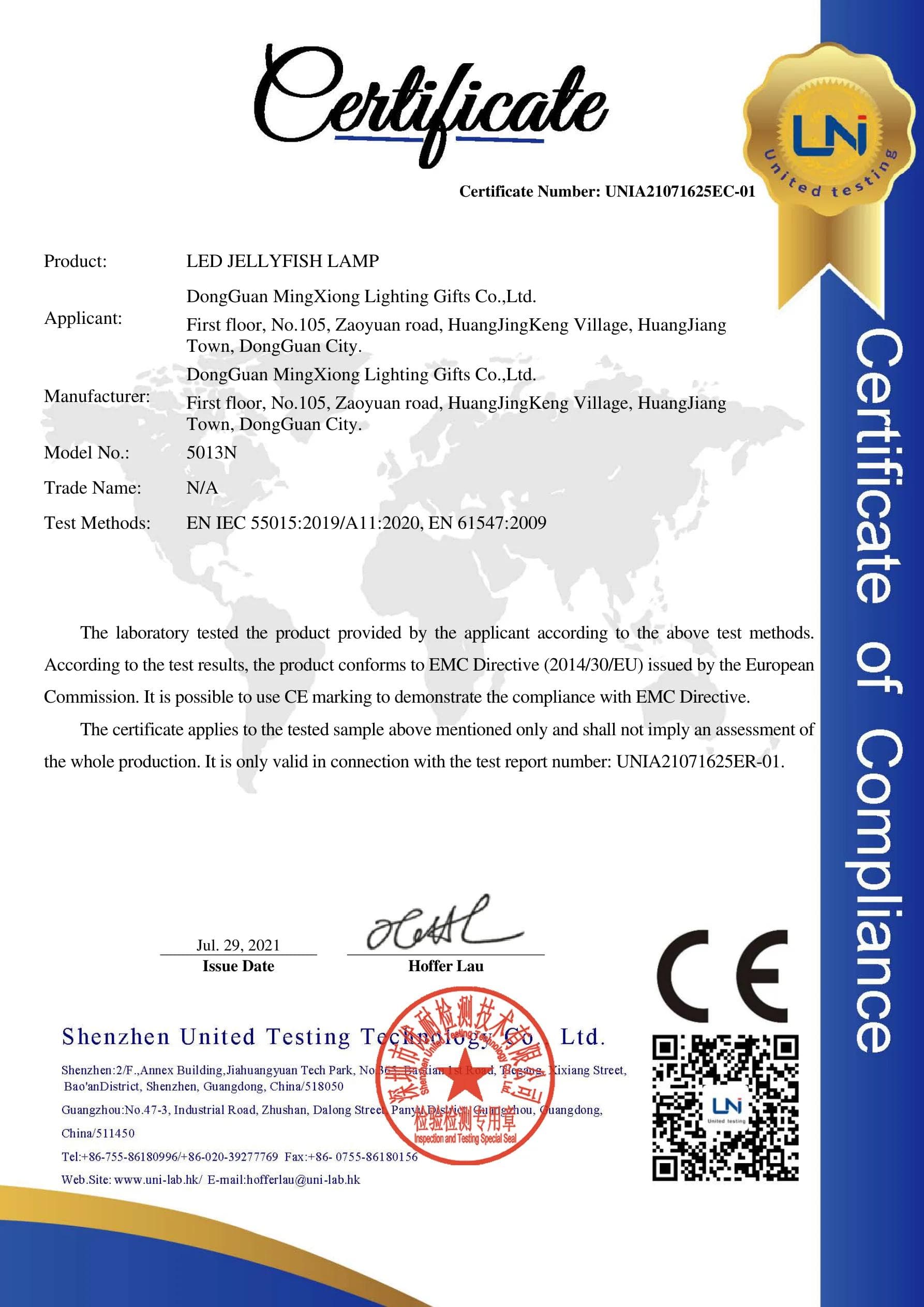 MX-5013N CE certificate key page preview