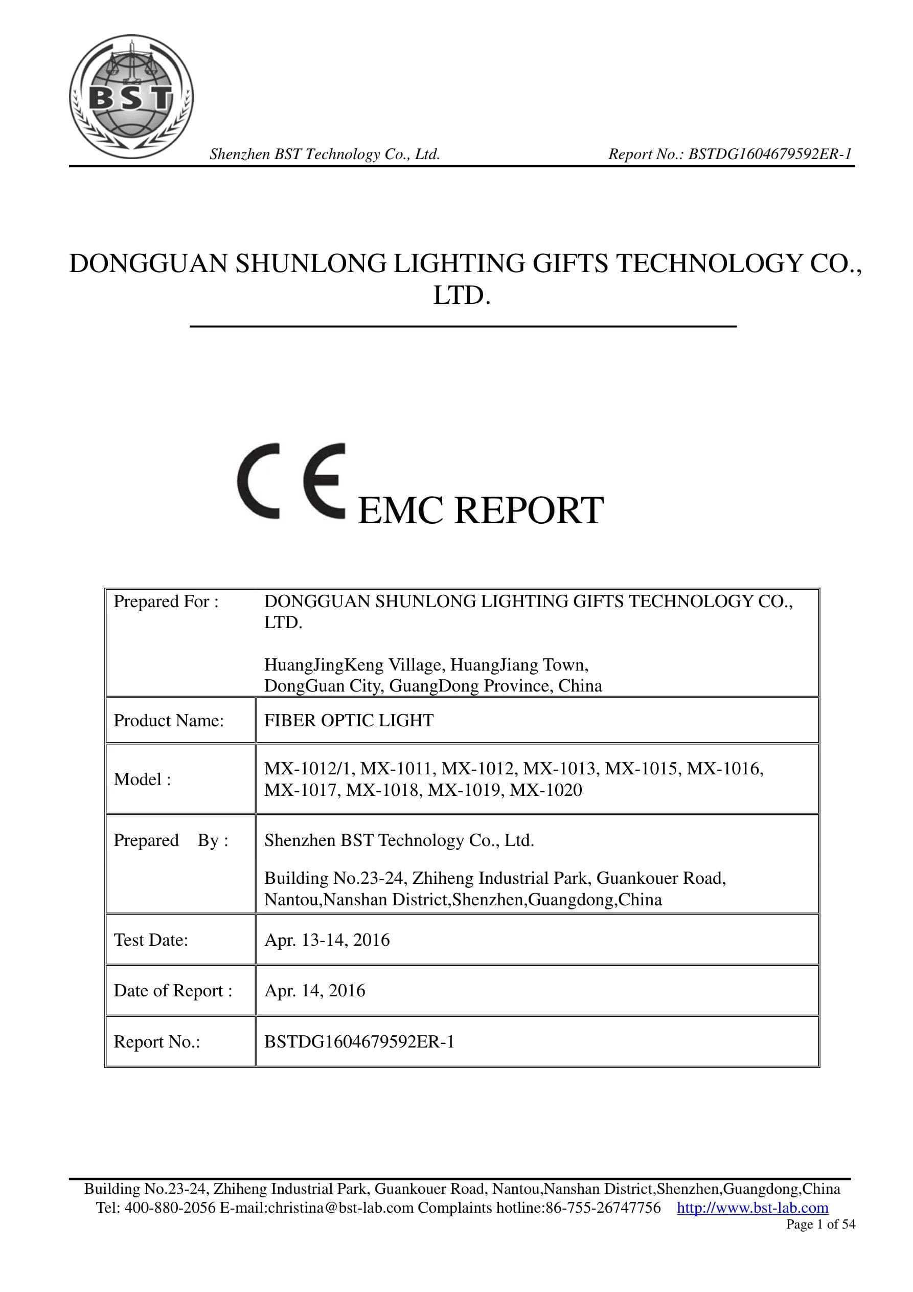 MX-1020 Fiber Lamp CE EMC certificate preview
