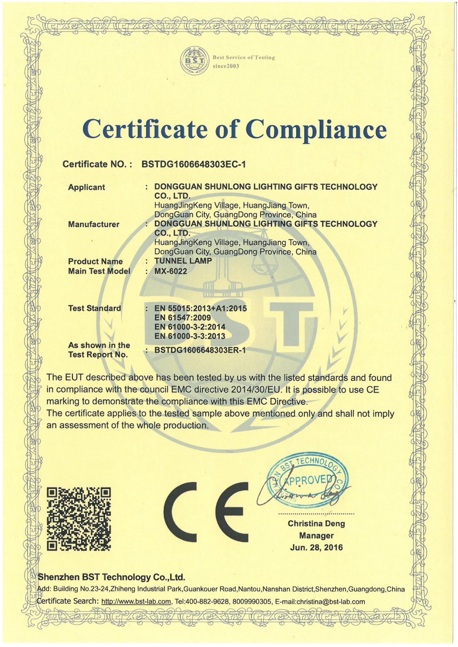 MX-6022 Decorative Light CE EMC certificate preview