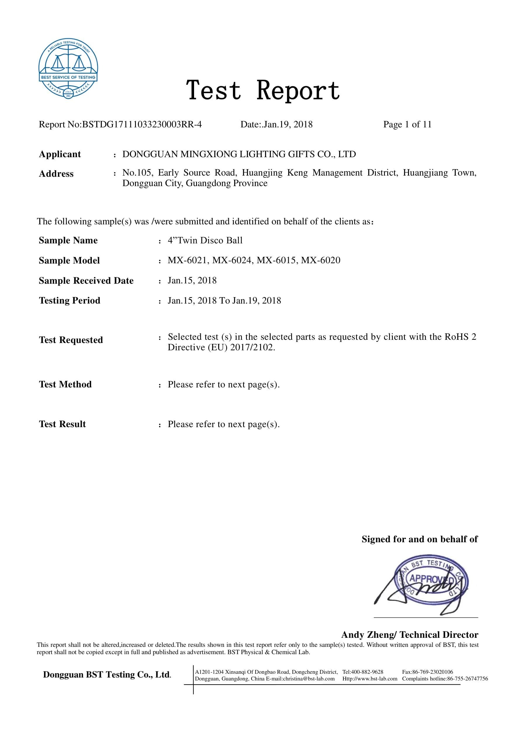 MX-6021 Disco Light RoHS certificate preview
