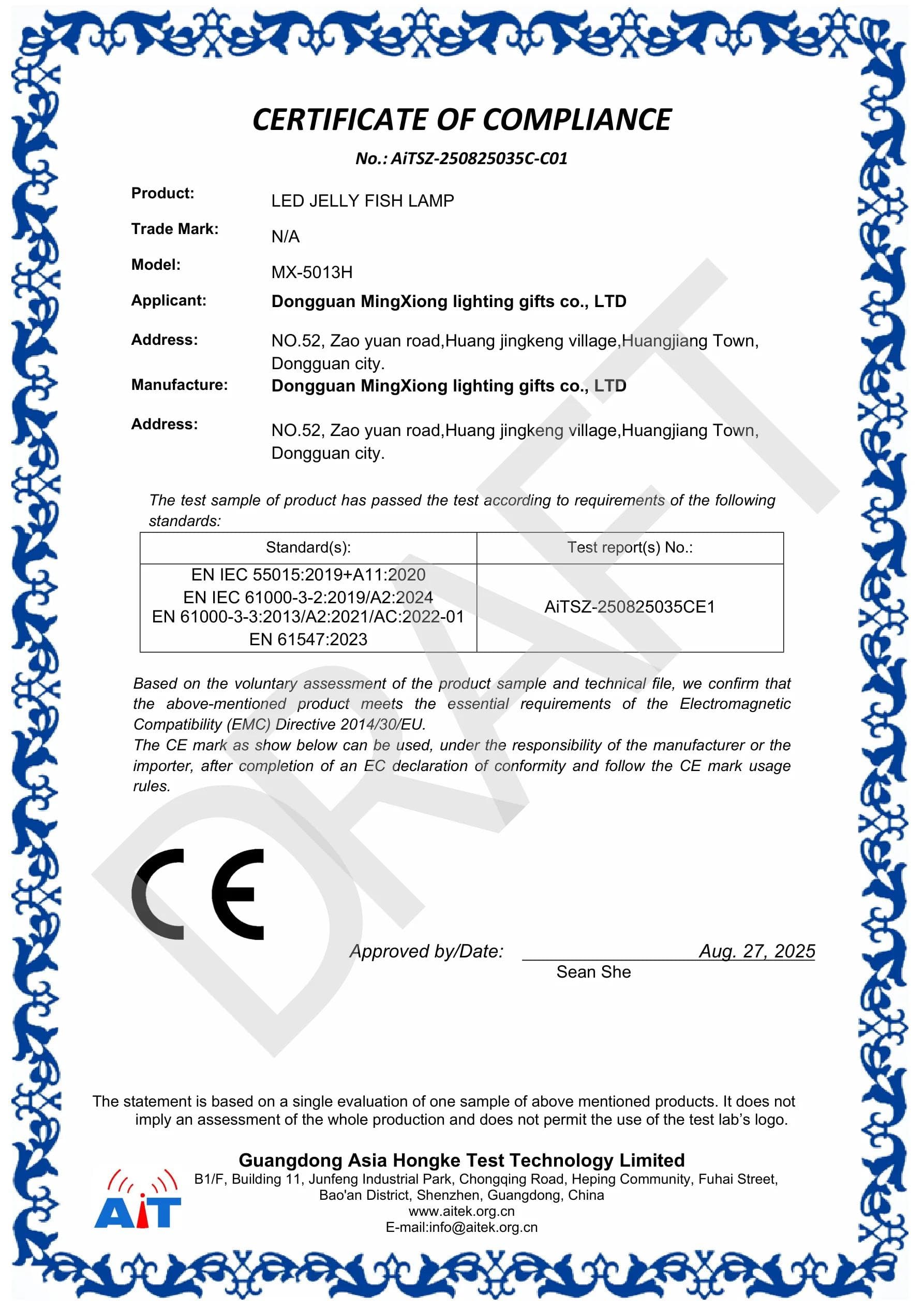 MX-5013H CE certificate key page preview