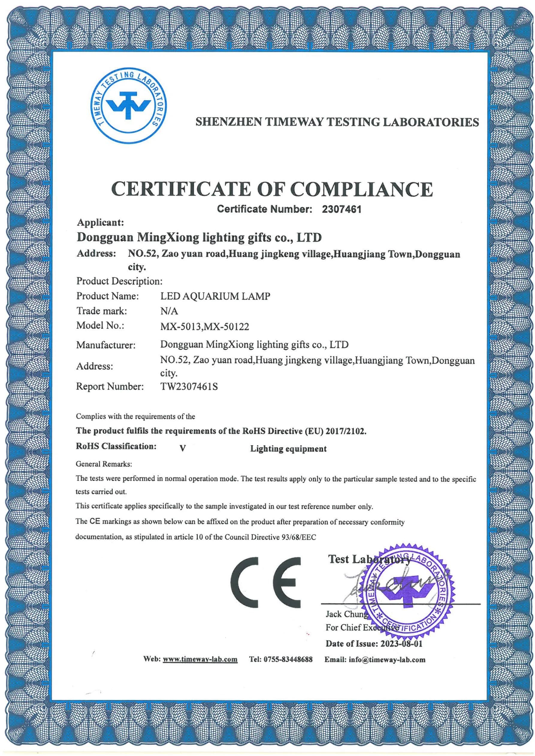 MX-5013 RoHS certificate key page preview