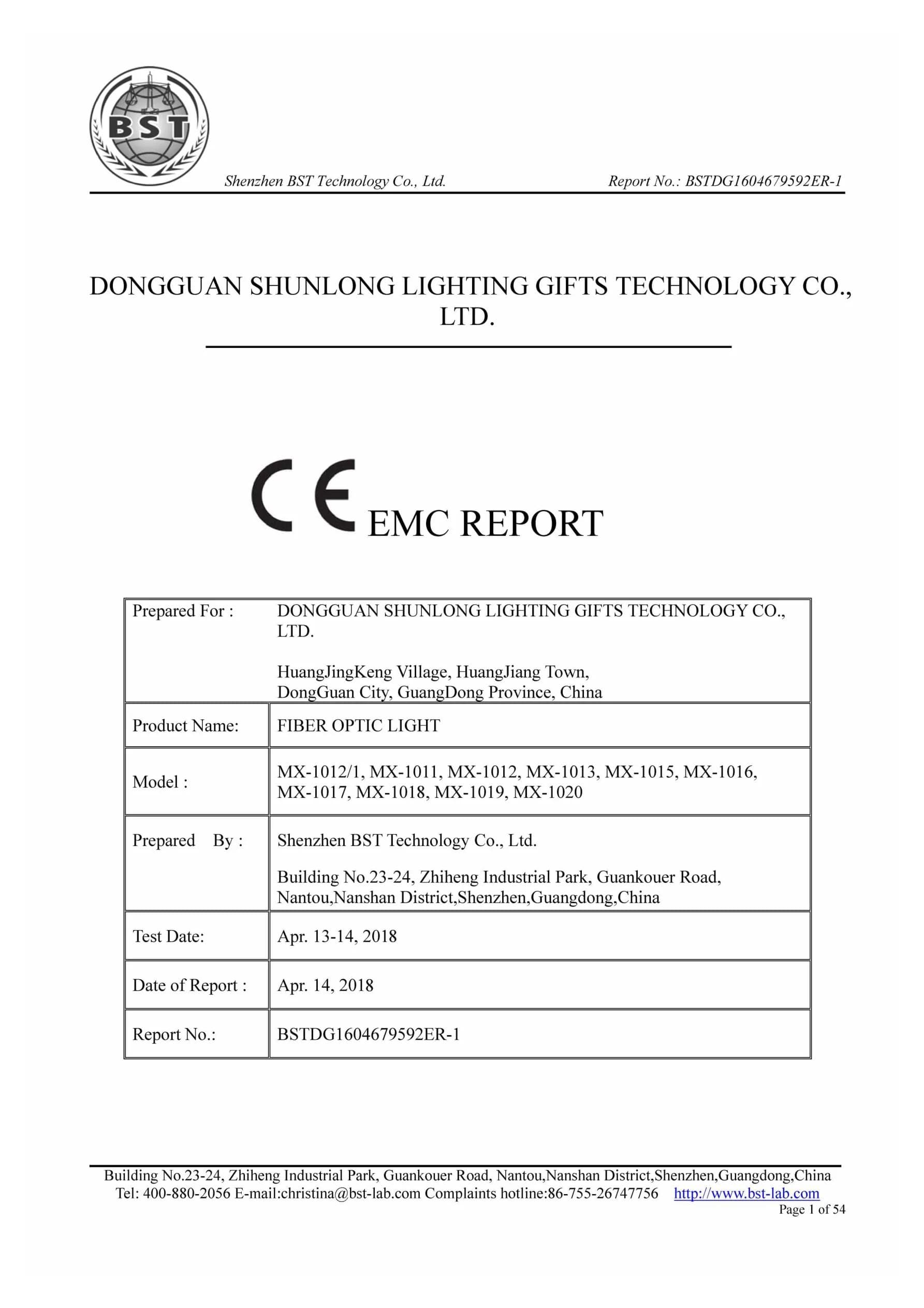 MX-1011 Fiber Lamp CE EMC certificate preview