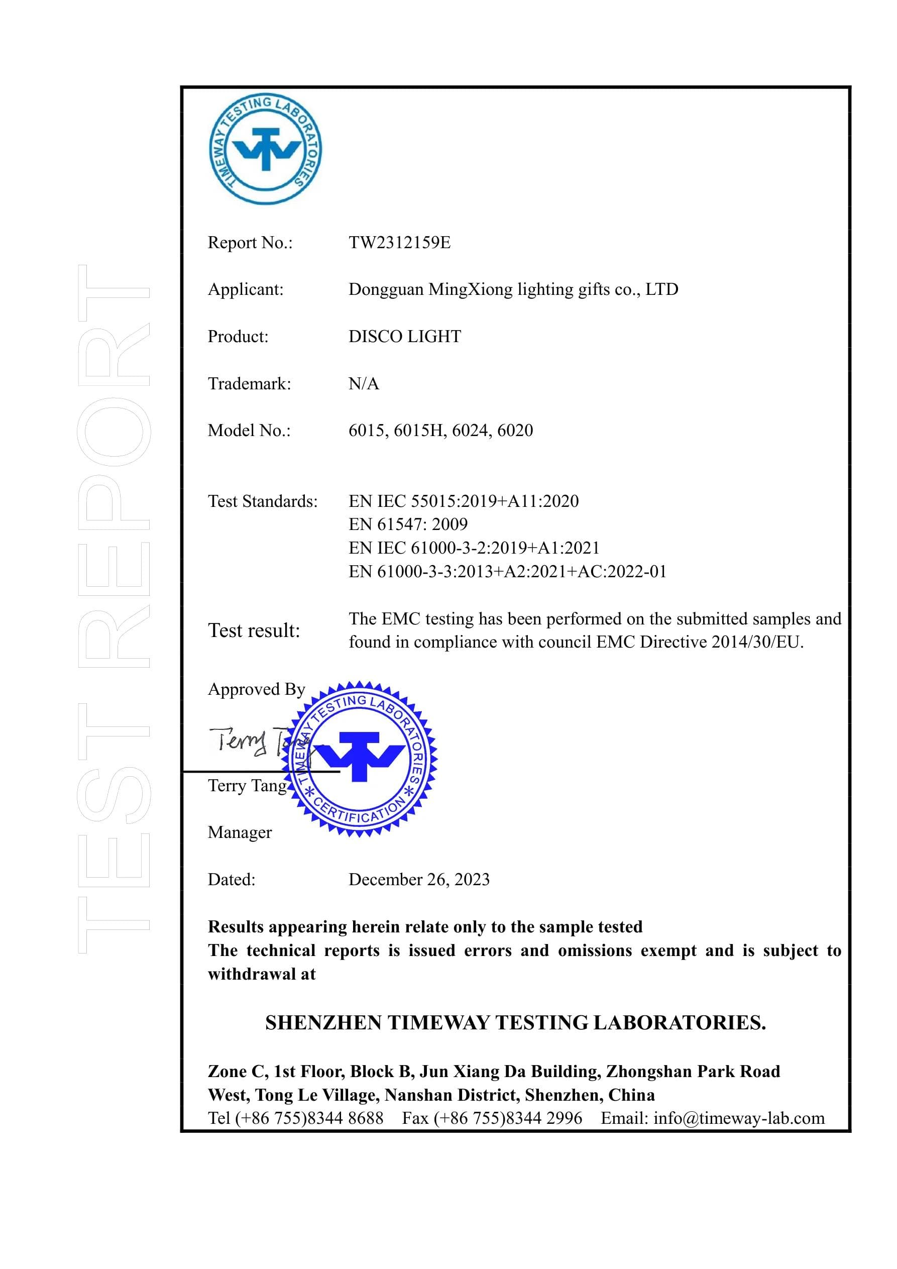 MX-6015H Stage Light CE EMC certificate preview